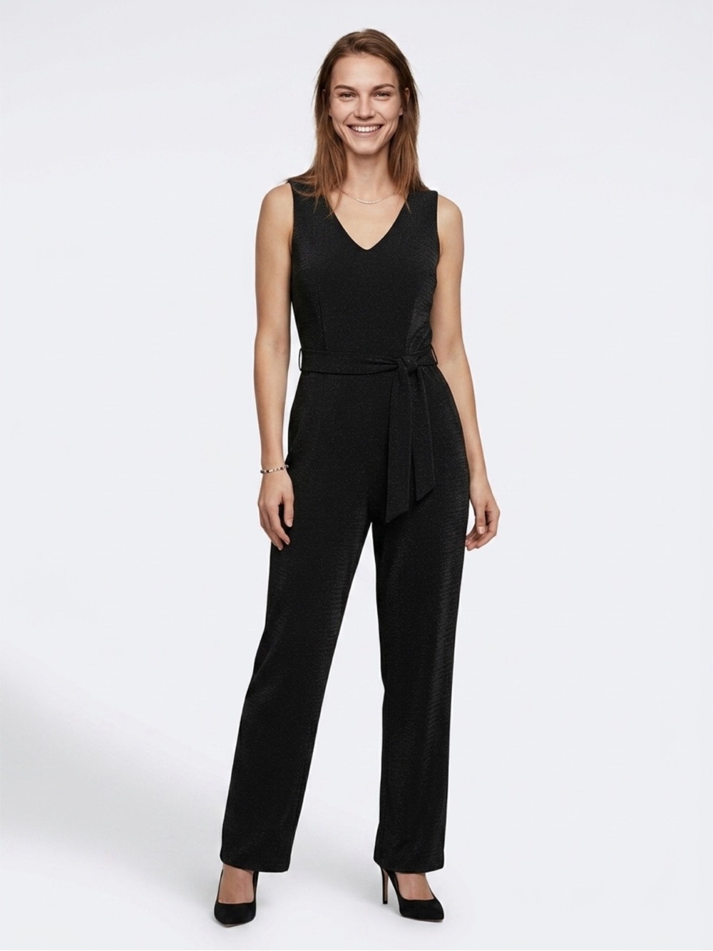 NWT Calvin Klein Shimmering Black Formal  V-Neck Sleeveless Jumpsuit - (Size 4)